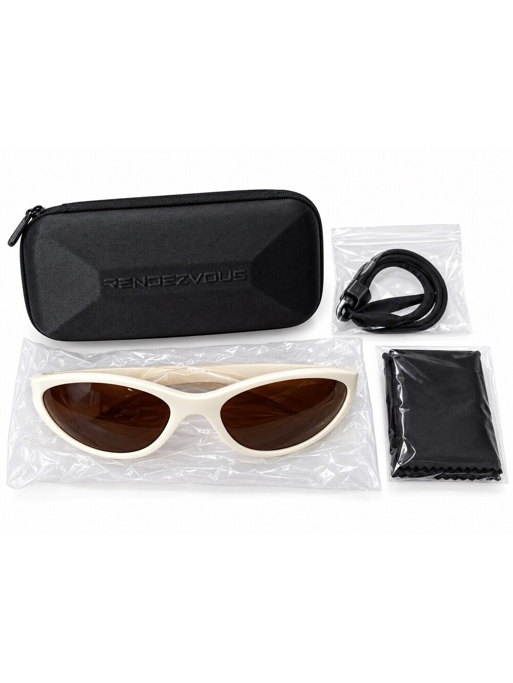 Rendezvous Tactical Polarized Sunglasses White Wrap Around w/ Case & Accessories